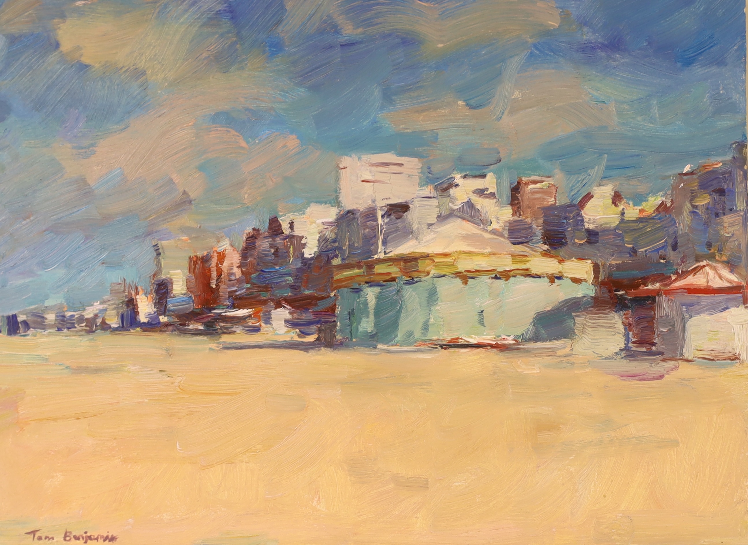 Tom Benjamin (Contemporary), oil on board, 'The Carousel, Brighton Beach', signed with gallery label verso, 23 x 31cm